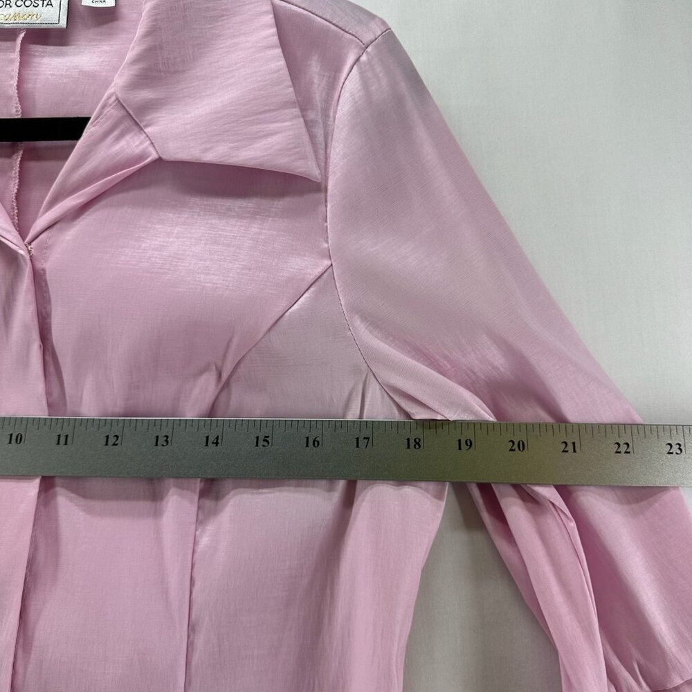 Victor Costa Top Womens S Satin Blouse Hidden Button Pleated Bell Sleeve Pink - Picture 9 of 12